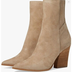 Steve Madden Rickki Boots 7.5 Tan Suede Ankle Bootie Western Mid Calf Stack Heel